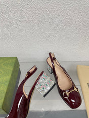 GG WOMEN'S HORSEBIT SLINGBACK IN WINE RED CALFSKIN WITH RHINSTONES