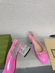 GG WOMEN'S HORSEBIT SLINGBACK IN FUSCIA PINK CALFSKIN WITH RHINSTONES