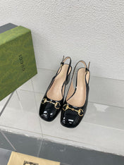GG WOMEN'S HORSEBIT SLINGBACK 75MM IN BLACK CALFSKIN