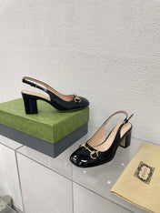GG WOMEN'S HORSEBIT SLINGBACK 75MM IN BLACK CALFSKIN