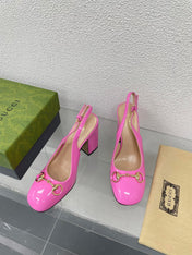 GG WOMEN'S HORSEBIT SLINGBACK 95MM IN FUSICA PINK CALFSKIN