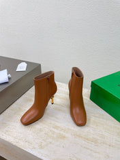 KNOT ANKLE BOOT IN BRONZE BROWN CALFSKIN WITH GOLD METAL HEEL 9 CM
