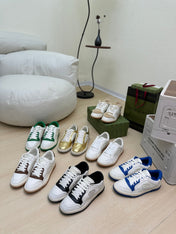 GG INTERLOCKING G SNEAKER WHITE BROWN CALFSKIN AND FABRIC