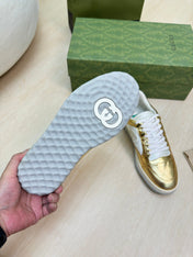 GG INTERLOCKING G SNEAKER GOLD CALFSKIN AND FABRIC