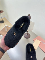 BLACK RABBIT FUR MULES