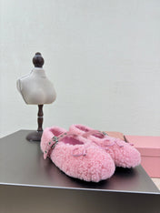 SHEARLING BALLET FLAT PINK WITH SUEDE STRAP
