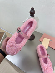SHEARLING BALLET FLAT PINK WITH SUEDE STRAP