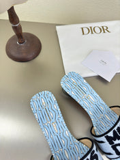 DWAY HEELED SLIDE EMBROIDERED COTTON AND LIGHT PINK MISS DIOR ALLOVER MOTIF 35 MM