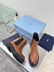 PRADA 25S PLATFORM CHELSEA BOOTS IN BROWN CALFSKIN