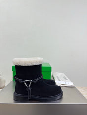 BOTTEGA VENETA 26S FUR-LINED BOOTS IN BLACK SUEDE AND WHITE WOOL