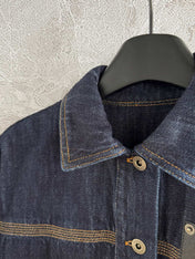 Loewe Pocket Leather Jacket Dark Blue Denim Cotton