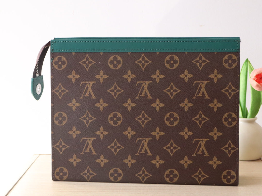 LV 25S POCHETTE VOYAGE 26 IN BORNEO GREEN MONOGRAM MACASSAR COATED CANVAS