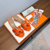 HM 26S ORAN SANDAL HIGH HEELS 45MM IN ORANGE CALFSKIN CROCODILE EMBOSSED