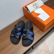 HM 26S KAZIMIR SANDAL IN BLACK CALFSKIN AND DARK BLUE FABRIC
