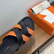 HM 26S KAZIMIR SANDAL IN BLACK CALFSKIN AND ORANGE FABRIC