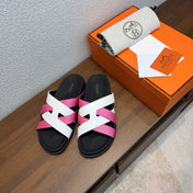 HM 26S KAZIMIR SANDAL IN WHITE CALFSKIN AND DARK PINK FABRIC