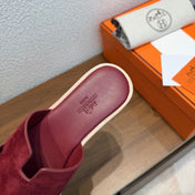 HM 26S H CUT PLATFORM SLIDES IN BURGUNDY RED SUEDE CORK SOLE