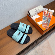HM 26S KELLY BUCKLE DOUBLE STRAP SANDALS IN SKY BLUE CALFSKIN