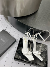 SL ANKLE-BUCKLE HEELED SANDALS WHITE CALFSKIN
