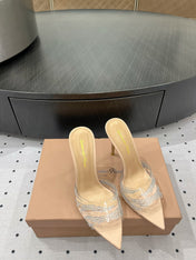 GIANVITO ROSSI 26S HIGH-HEEL SANDALS 110 MM IN BEIGE RHINESTONE PVC