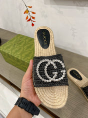 GG INTERLOCKING G ESPADRILLE BLACK FABRIC