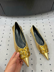 POINTED BB GOLD BUCKLE BALLET FLAT IN GOLD METALLIC SHINY CALFSKIN