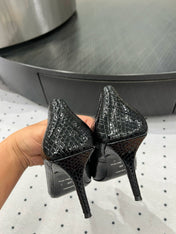 HEELED PUMPS 65 MM IN BLACK LIZARD PATTERN CALFSKIN GOLD HARDWARE