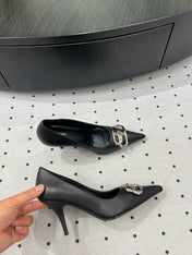 HEELED PUMPS 65 MM IN BLACK SMOOTH LAMBSKIN SILVER HARDWARE