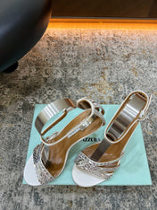 AQUAZZURA 26S HEELED SANDALS 95 MM IN OFF WHITE LEATHER CRYSTAL-EMBELLISHED STRAPS