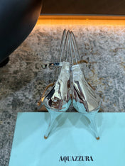 AQUAZZURA 26S BUTTERFLY SANDALS 95 MM IN SILVER CALFSKIN