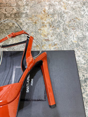 YSL 26S HIGH-HEEL SANDALS 130 MM IN TERRACOTTA GLOSSY CALFSKIN