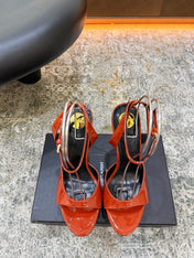 YSL 26S HIGH-HEEL SANDALS 130 MM IN TERRACOTTA GLOSSY CALFSKIN