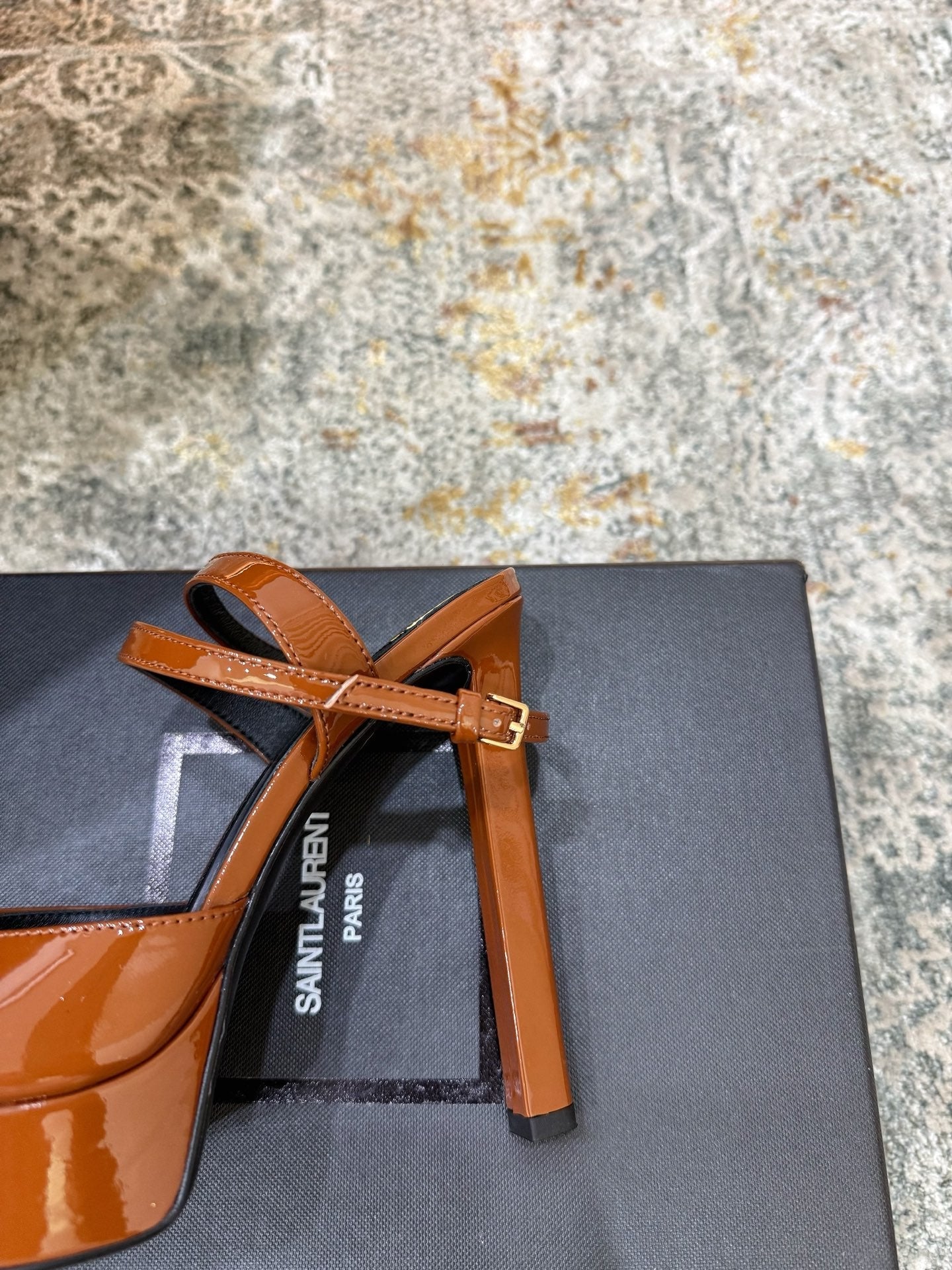 YSL 26S HIGH-HEEL SANDALS 130 MM IN COGNAC BROWN GLOSSY CALFSKIN