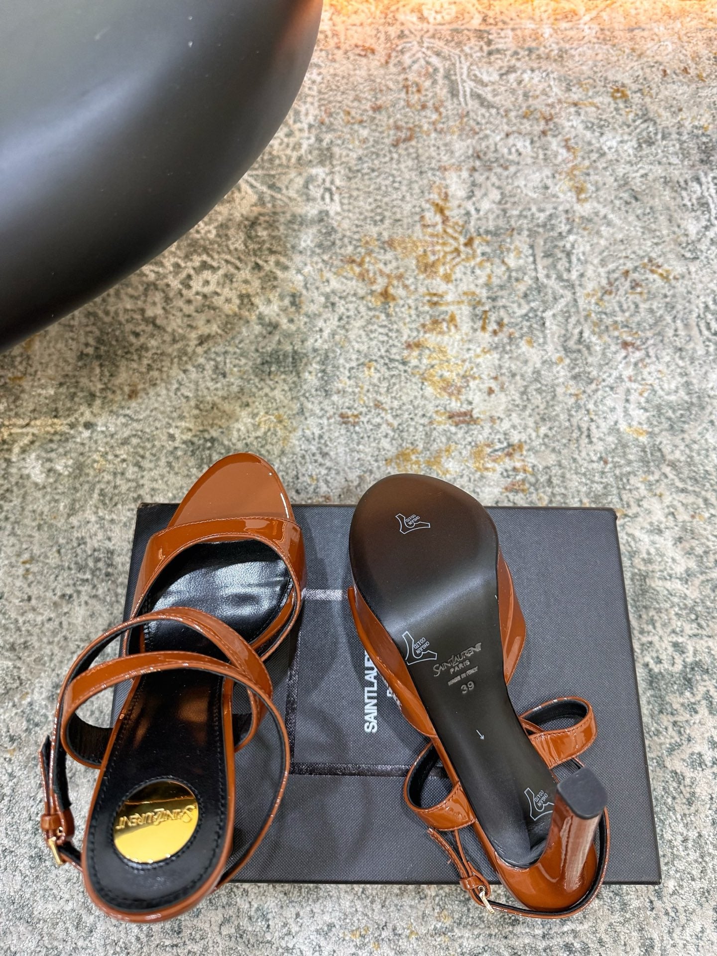 YSL 26S HIGH-HEEL SANDALS 130 MM IN COGNAC BROWN GLOSSY CALFSKIN