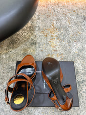 YSL 26S HIGH-HEEL SANDALS 130 MM IN COGNAC BROWN GLOSSY CALFSKIN