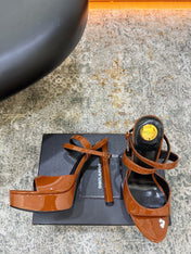 YSL 26S HIGH-HEEL SANDALS 130 MM IN COGNAC BROWN GLOSSY CALFSKIN