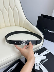 CC BELT 30MM IN BLACK SMOOTH CALFSKIN SILVER HARDWARE ATTACH RHINSTONES