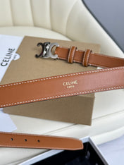 MEDIUM TRIOMPHE BELT 25MM BRONZE BROWN LEATHER SILVER HARDWARE