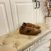 GUCCI 26S SNEAKER IN BROWN SUEDE CRYSTAL EMBELLISHED