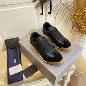 PRADA 26S LACE UP SNEAKERS IN BLACK CALFSKIN AND SUEDE