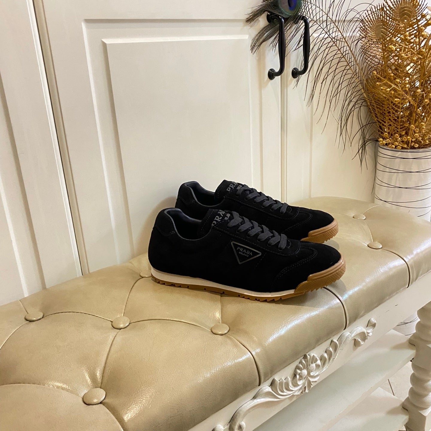 PRADA 26S LACE UP SNEAKERS IN BLACK SUEDE
