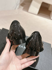 BALLET FLATS IN BLACK GLITTERED TULLE AND SATIN