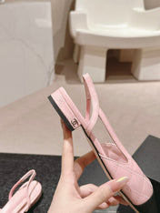SLINGBACKS IN LIGHT PINK LAMBSKIN AND BLACK SATIN