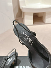 HIGH SLINGBACKS IN BLACK LAMBSKIN AND SATIN