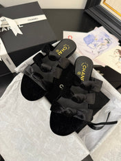 CC 25C Three Strap Mule Black Velvet fabric 233559
