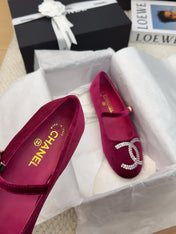 MARY JANE SHOES IN JAM PURPLE VELVET WITH CRYSTALS LOGO