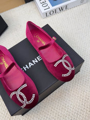 MARY JANE SHOES IN JAM PURPLE VELVET WITH CRYSTALS LOGO