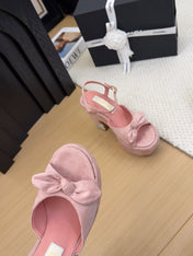 HIGH 12 CM PLATFORM SANDALS IN BLUSH PINK SUEDE