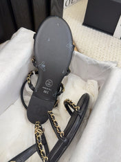 THREE-STRAPS SANDALS IN BLACK CALFSKIN WITH GOLD HARDWARE