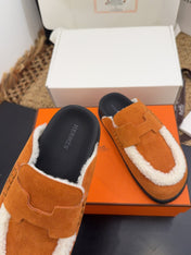 HM 25S MULE IN ORANGE SUEDE MIX WHITE SHEARLING